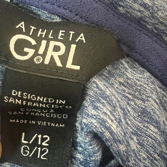 Athleta Girl Uptempo Hooded Top L/12 Blue Space Dye Long Sleeve Pockets - Picture 4 of 9